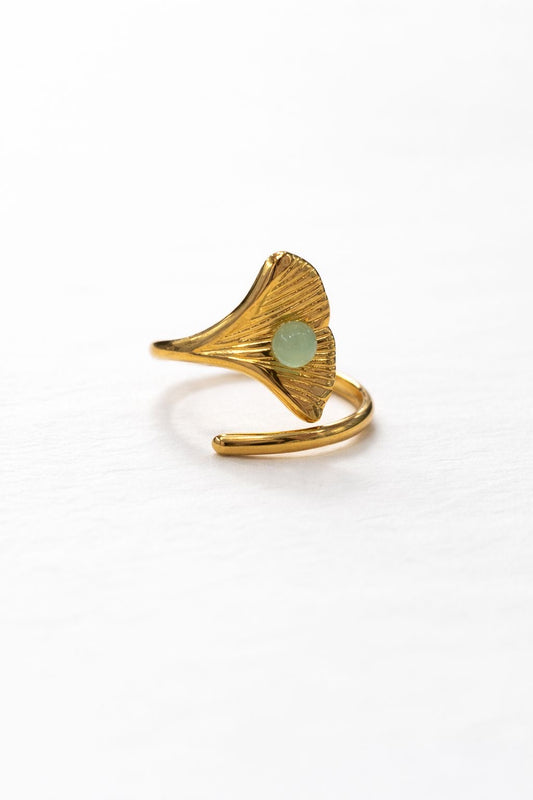 Anello in Acciaio Dorato con Pietra Naturale