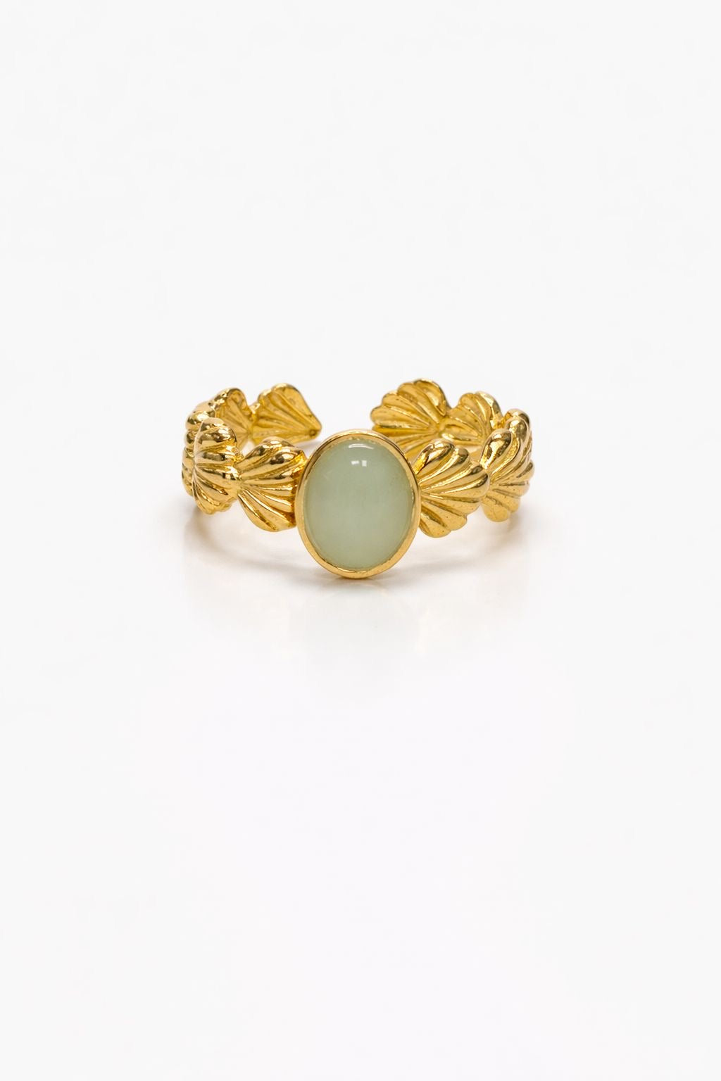 Anello in Acciaio Dorato con Pietra Naturale