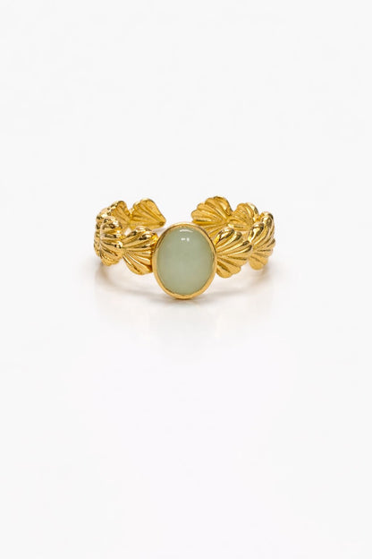 Anello in Acciaio Dorato con Pietra Naturale