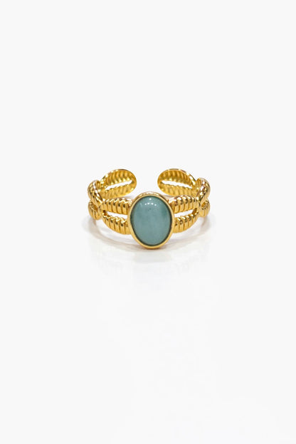Anello in Acciaio Dorato con Pietra Naturale