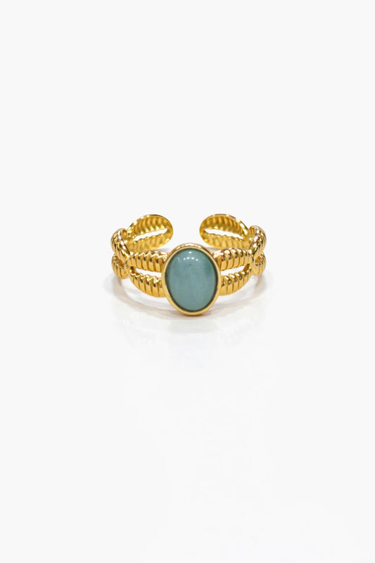 Anello in Acciaio Dorato con Pietra Naturale