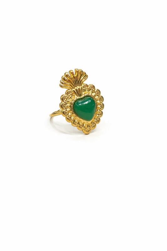 Anello in Acciaio Dorato con Pietra Naturale