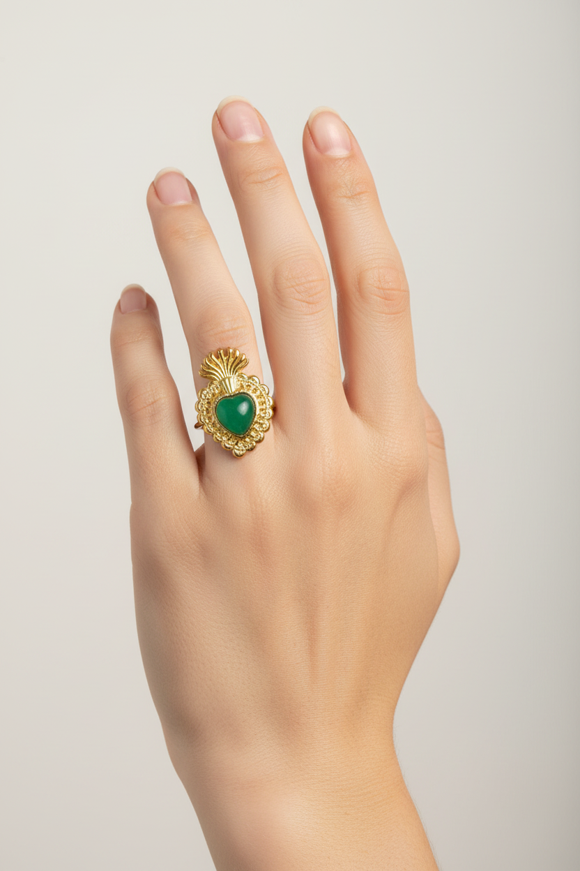 Anello in Acciaio Dorato con Pietra Naturale