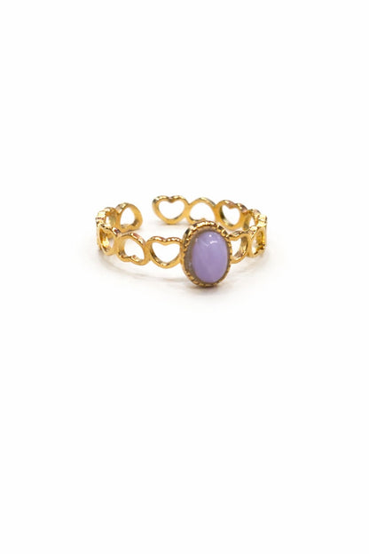 Anello in Acciaio Dorato con Pietra Naturale