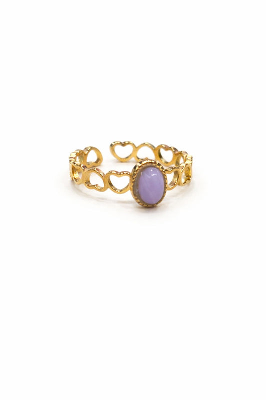Anello in Acciaio Dorato con Pietra Naturale
