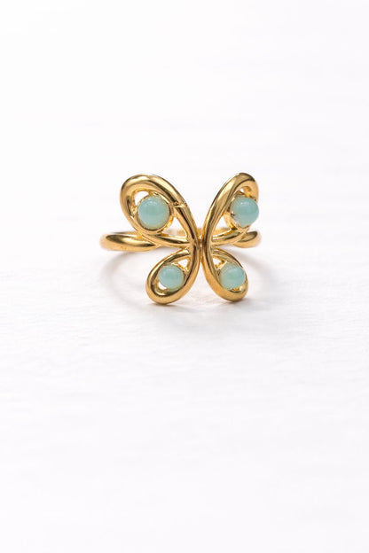 Anello in Acciaio Dorato con Pietra Naturale