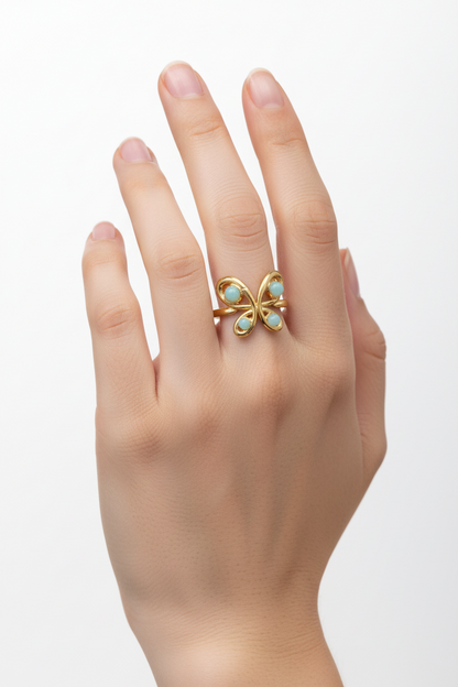 Anello in Acciaio Dorato con Pietra Naturale