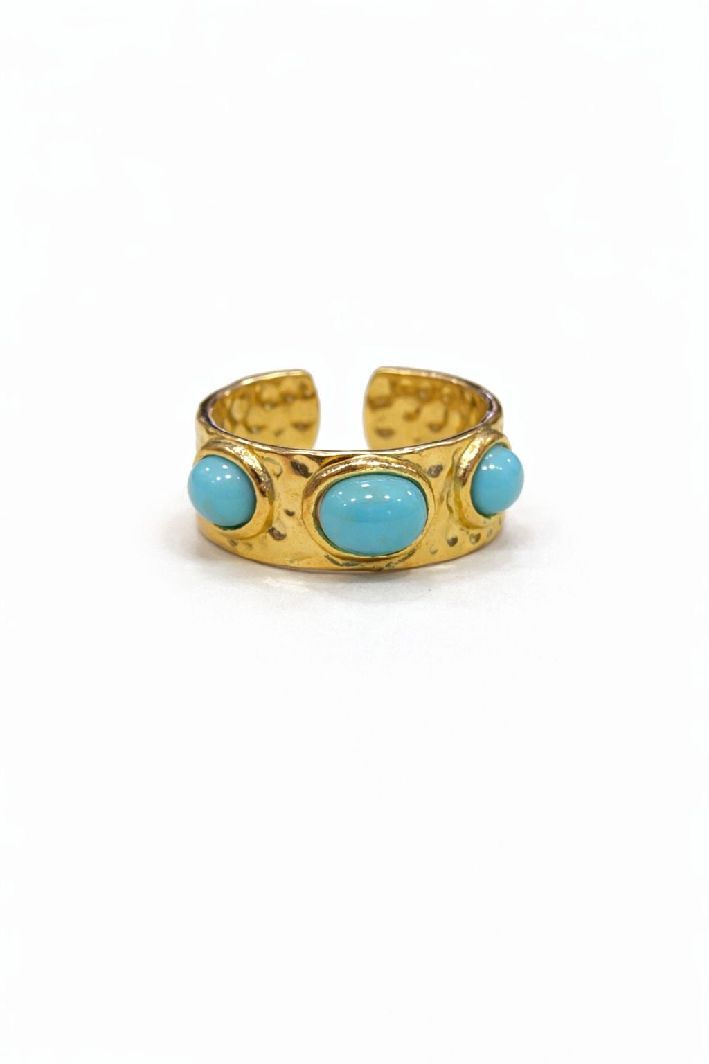 Anello in Acciaio Dorato con Pietra Naturale
