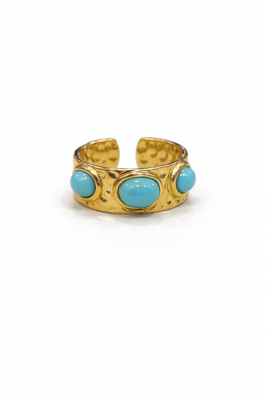 Anello in Acciaio Dorato con Pietra Naturale