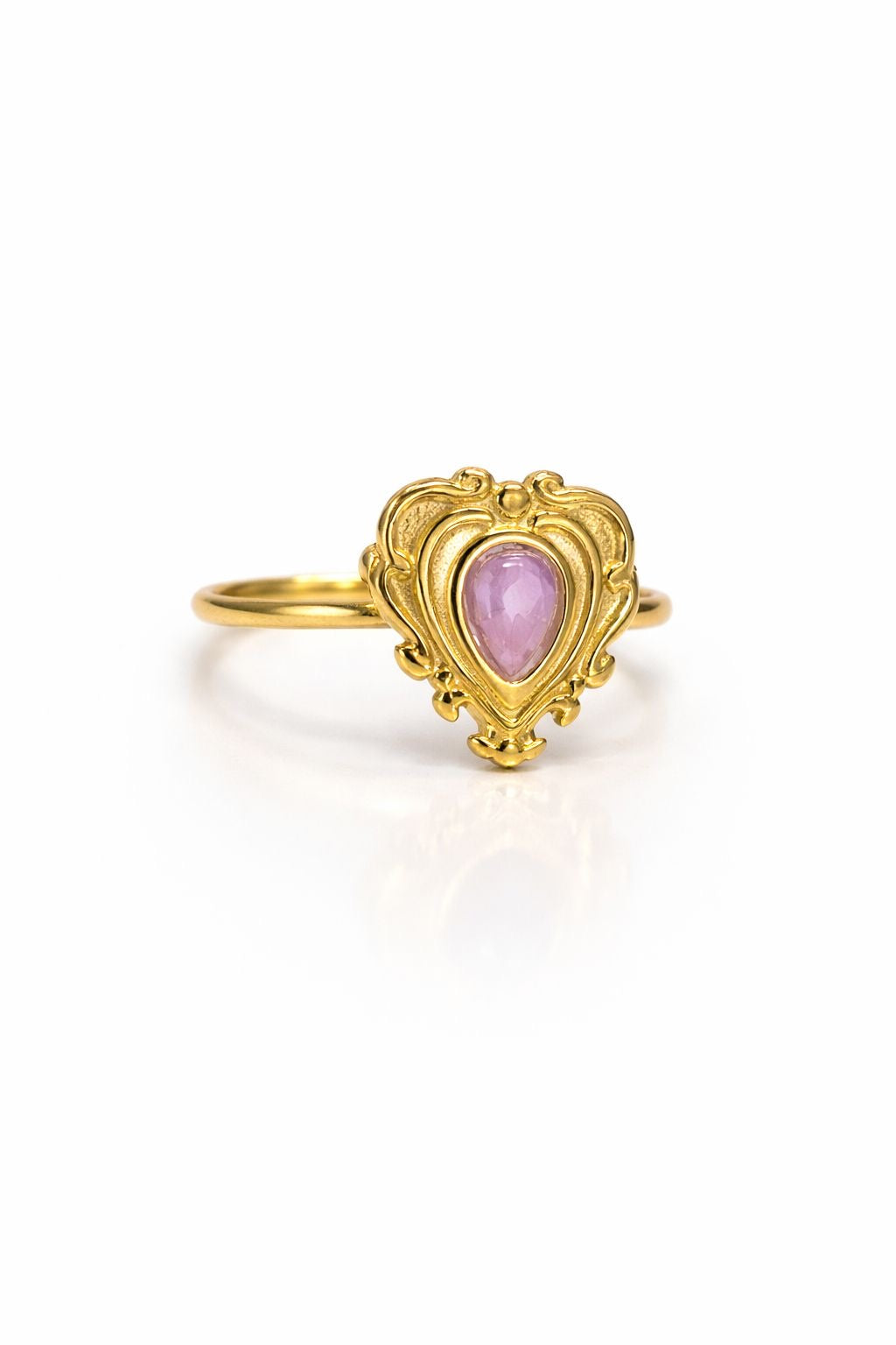 Anello in Acciaio Dorato con Pietra Naturale