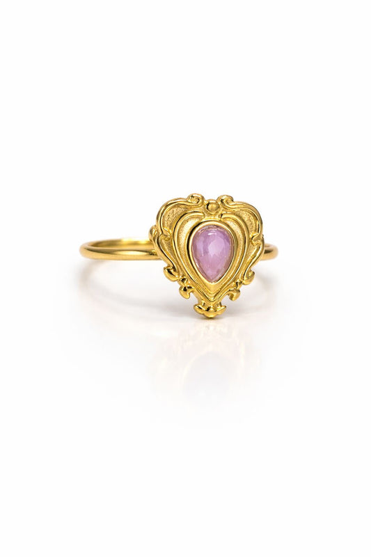 Anello in Acciaio Dorato con Pietra Naturale
