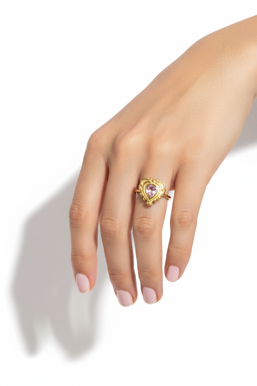 Anello in Acciaio Dorato con Pietra Naturale