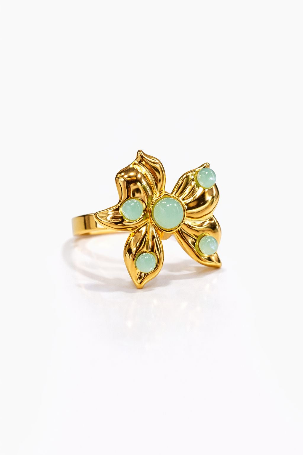 Anello in Acciaio Dorato con Pietra Naturale