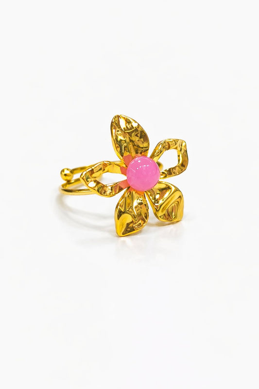 Anello in Acciaio Dorato con Pietra Naturale