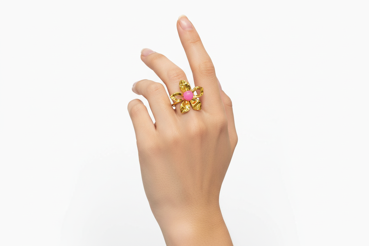 Anello in Acciaio Dorato con Pietra Naturale