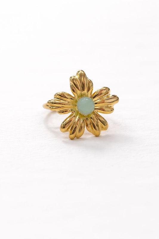 Anello in Acciaio Dorato con Pietra Naturale