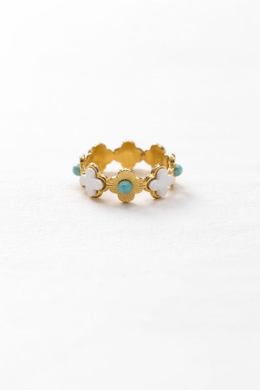 Anello in Acciaio Dorato con Pietra Naturale