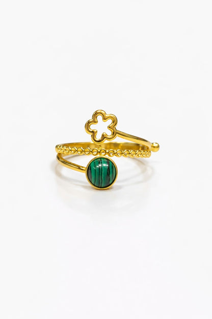 Anello in Acciaio Dorato con Pietra Naturale
