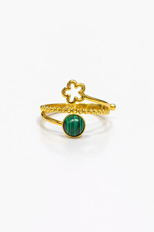 Anello in Acciaio Dorato con Pietra Naturale