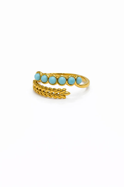 Anello in Acciaio Dorato con Pietra Naturale