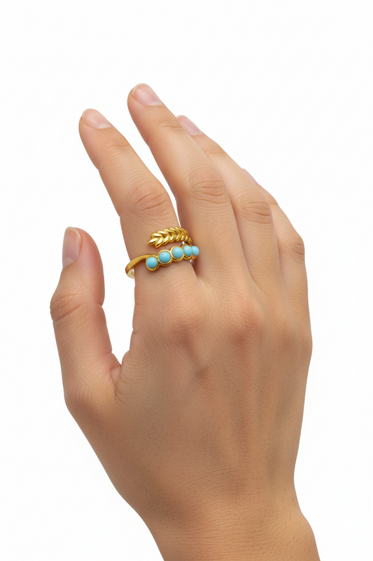 Anello in Acciaio Dorato con Pietra Naturale