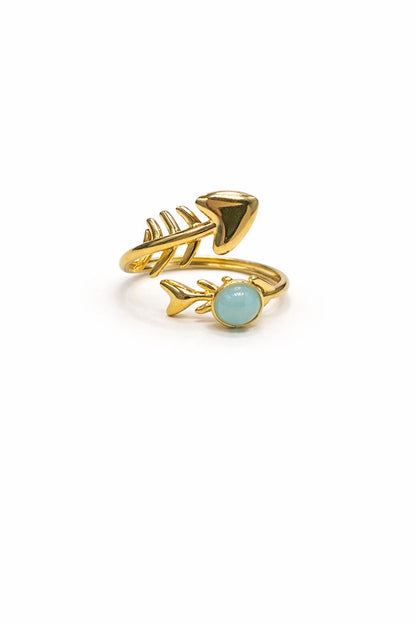 Anello in Acciaio Dorato con Pietra Naturale