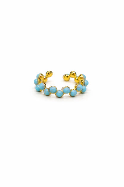 Anello in Acciaio Dorato con Pietra Naturale