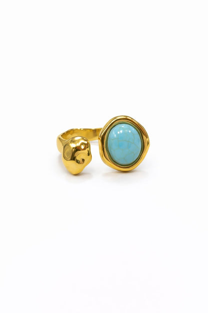 Anello in Acciaio Dorato con Pietra Naturale