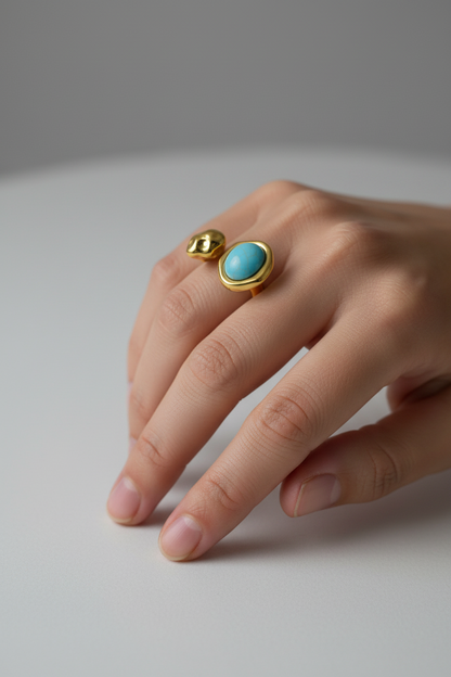 Anello in Acciaio Dorato con Pietra Naturale
