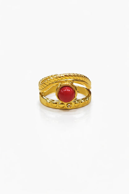 Anello in Acciaio Dorato con Pietra Naturale
