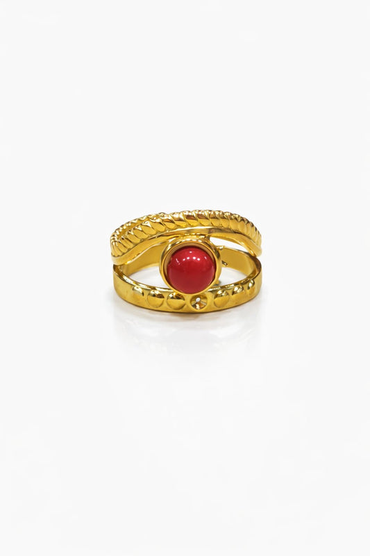 Anello in Acciaio Dorato con Pietra Naturale