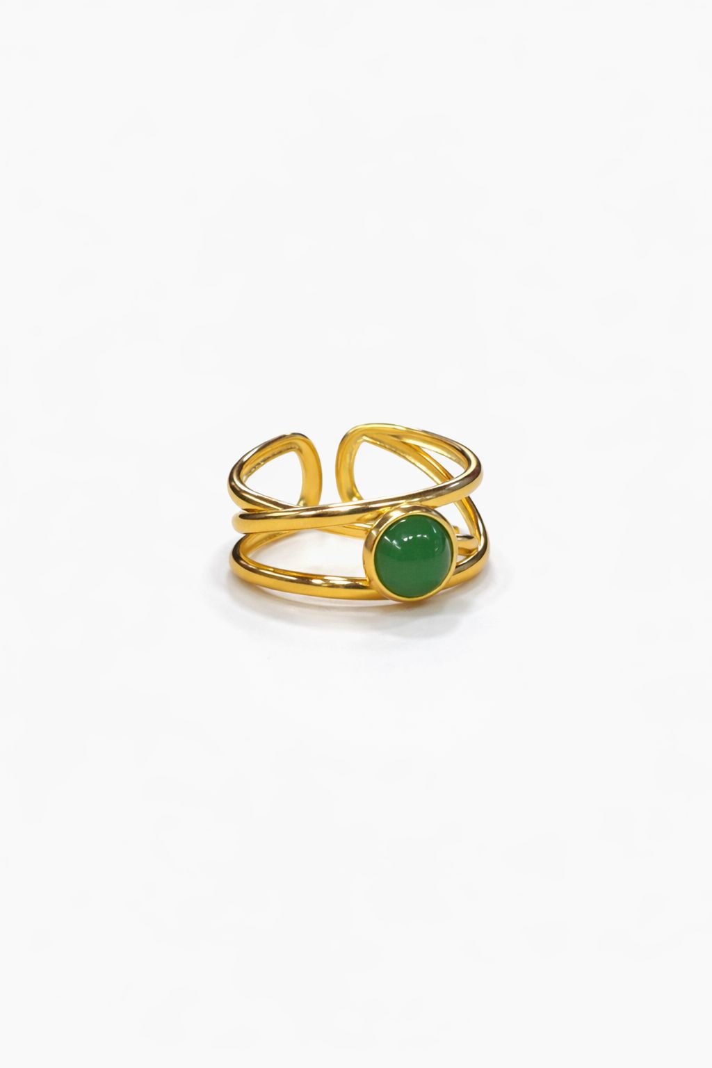 Anello in Acciaio Dorato con Pietra Naturale