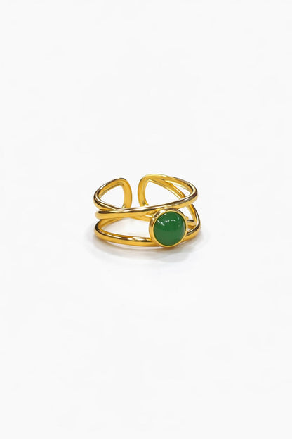 Anello in Acciaio Dorato con Pietra Naturale
