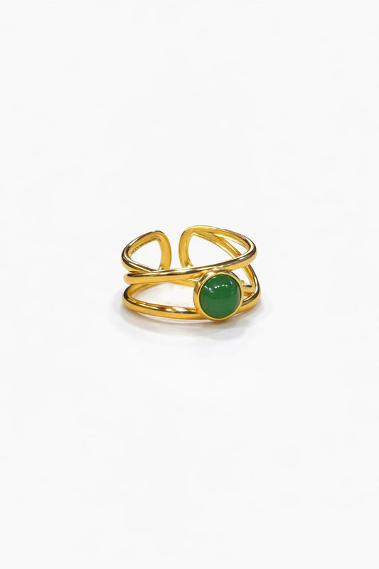 Anello in Acciaio Dorato con Pietra Naturale