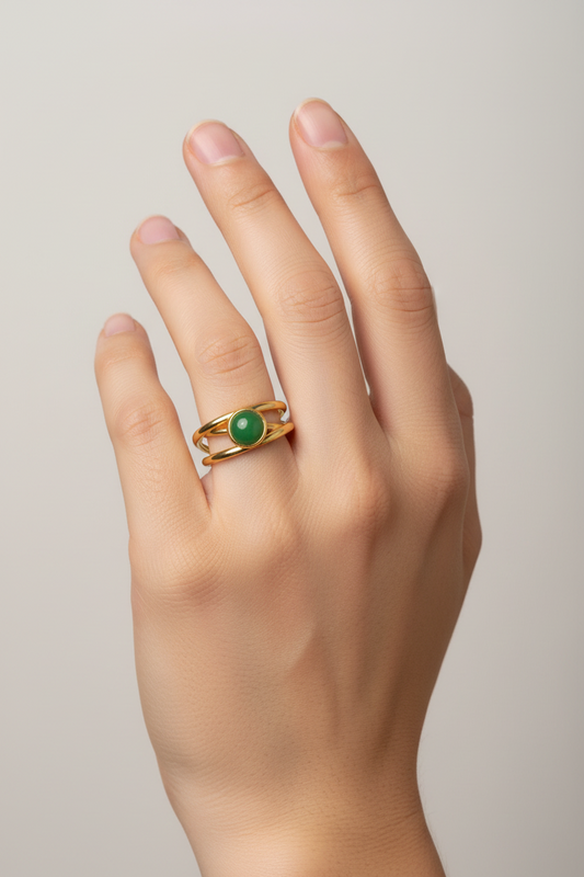 Anello in Acciaio Dorato con Pietra Naturale