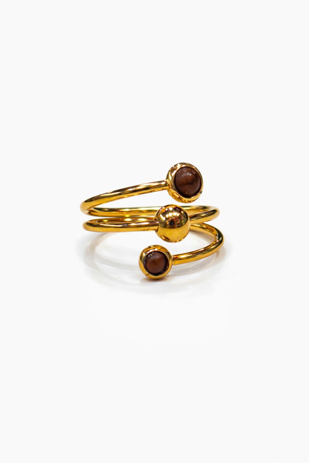 Anello in Acciaio Dorato con Pietra Naturale