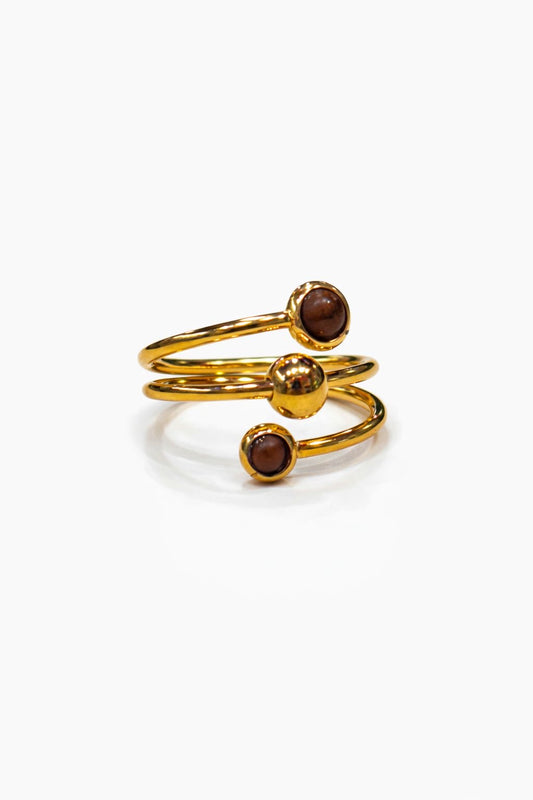 Anello in Acciaio Dorato con Pietra Naturale