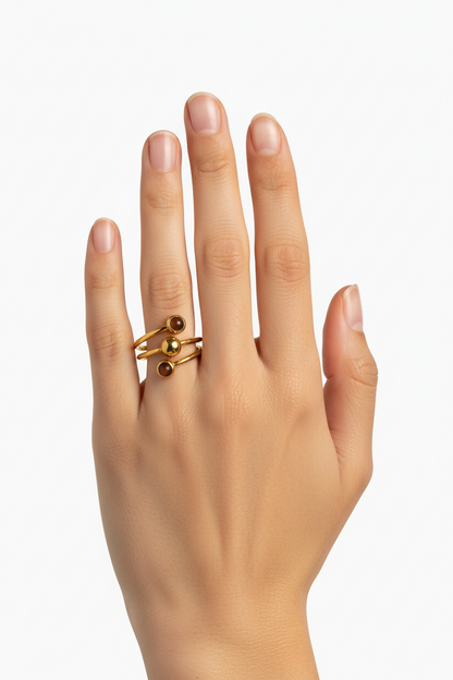 Anello in Acciaio Dorato con Pietra Naturale