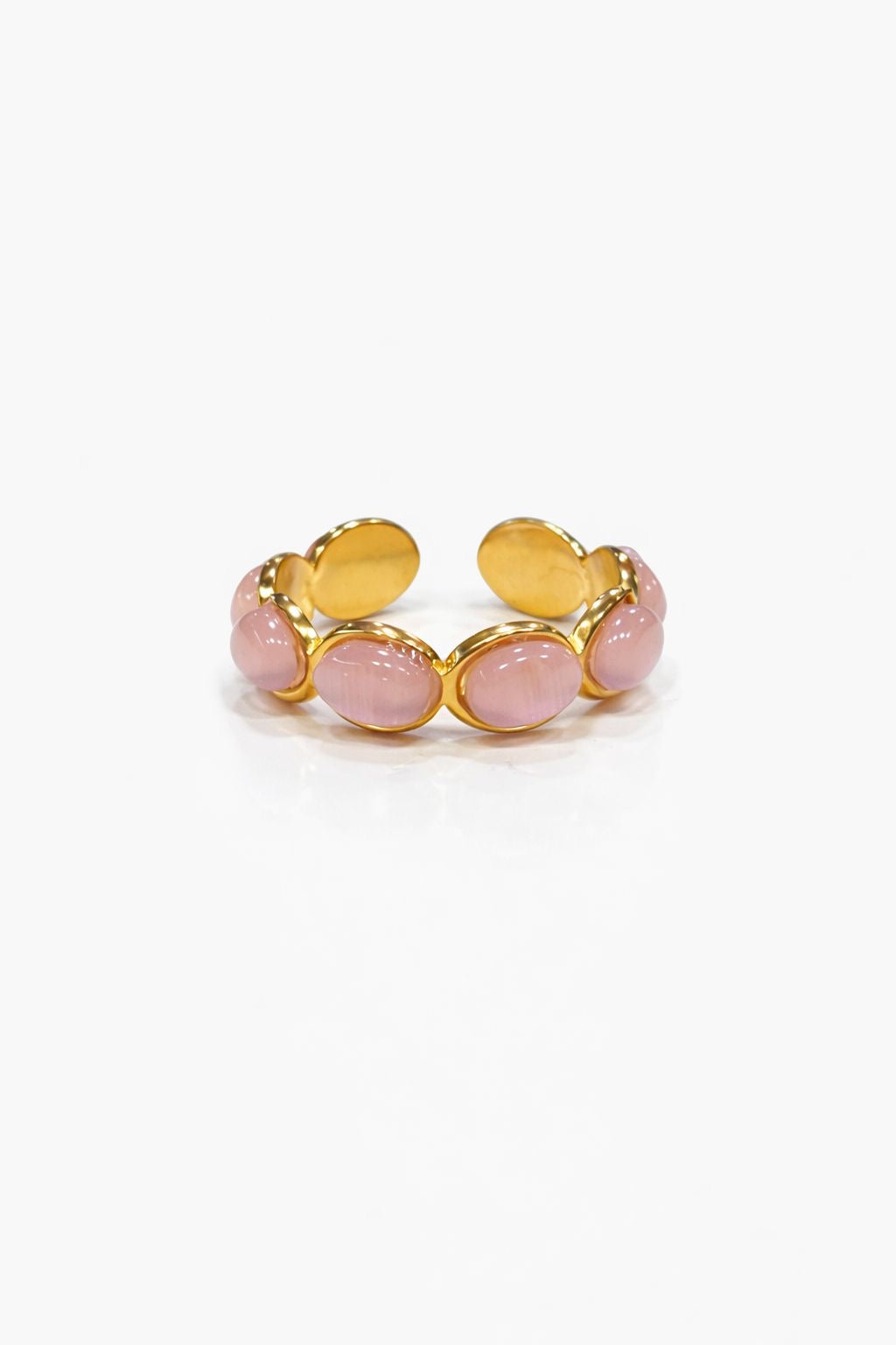 Anello in Acciaio Dorato con Pietra Naturale