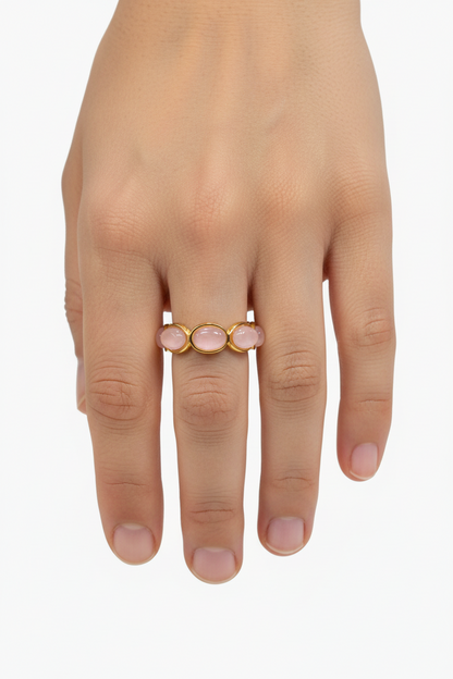 Anello in Acciaio Dorato con Pietra Naturale