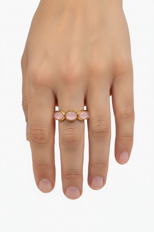 Anello in Acciaio Dorato con Pietra Naturale