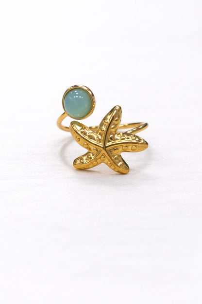 Anello in Acciaio Dorato con Pietra Naturale