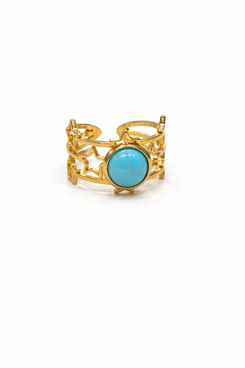 Anello in Acciaio Dorato con Pietra Naturale