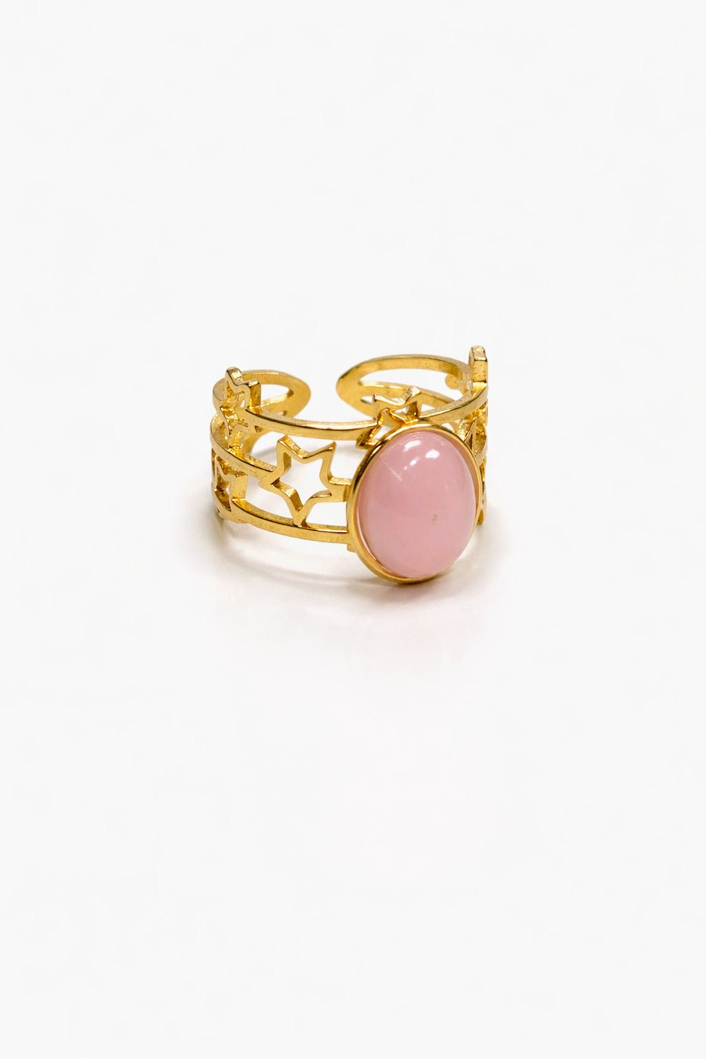 Anello in Acciaio Dorato con Pietra Naturale