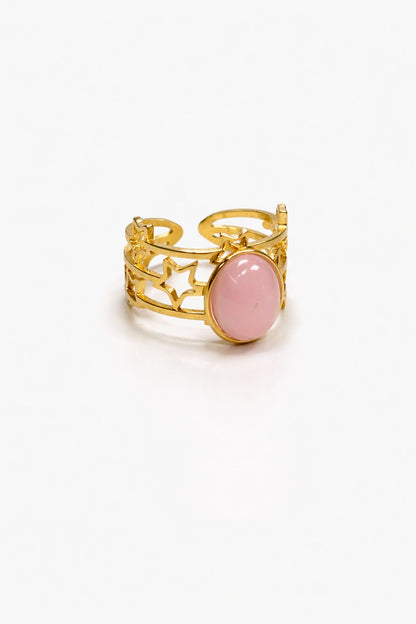 Anello in Acciaio Dorato con Pietra Naturale