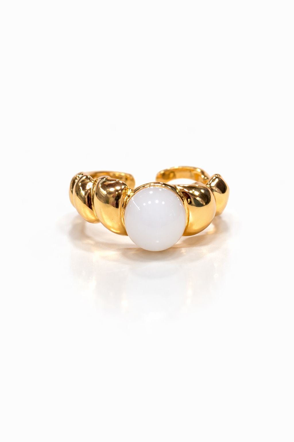Anello in Acciaio Dorato con Pietra Naturale