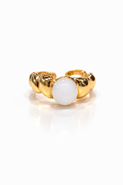 Anello in Acciaio Dorato con Pietra Naturale