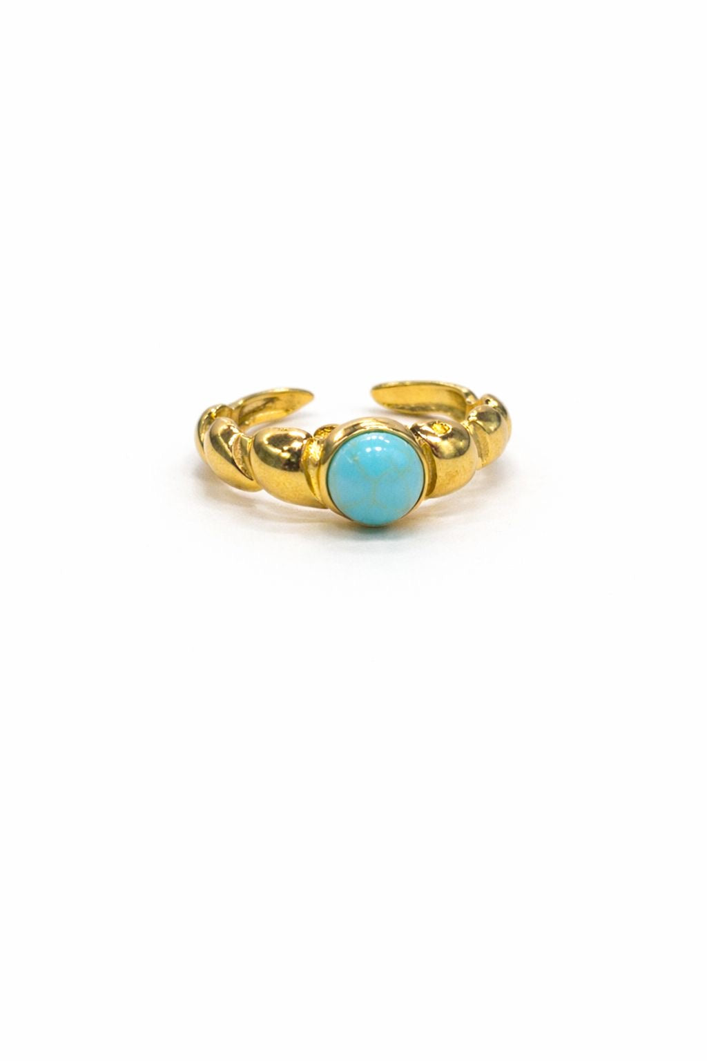 Anello in Acciaio Dorato con Pietra Naturale