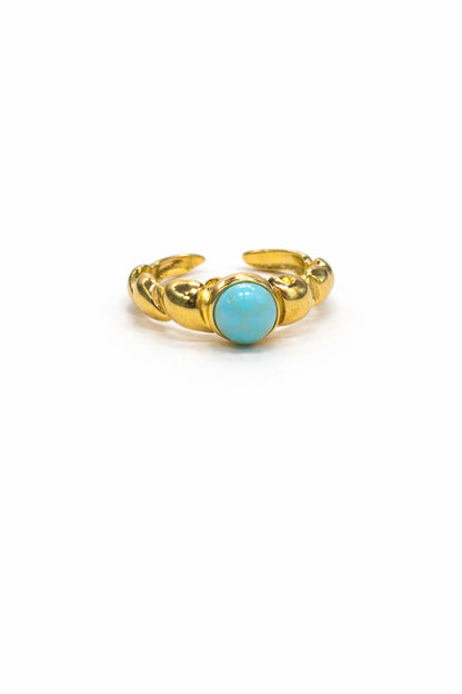 Anello in Acciaio Dorato con Pietra Naturale
