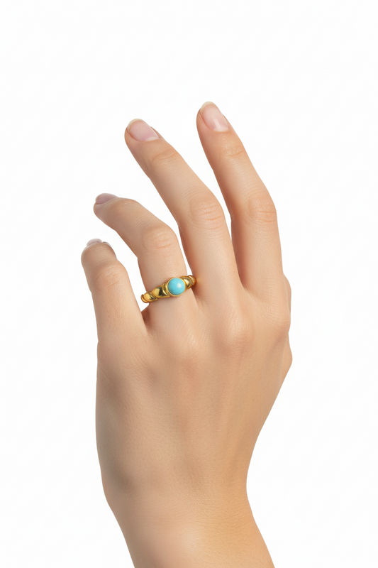 Anello in Acciaio Dorato con Pietra Naturale